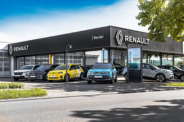 Autohaus Blender Aussenansicht – Radolfzell am Bodensee Aussenansicht des Autohauses Blender Renault in Radolfzell am Bodensee mit Fahrzeugen vor dem Showroom